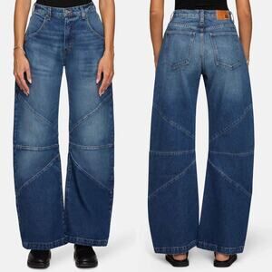 EB Denim Frederic Barrel Jeans Women’s Size 28 Blue Patchwork Wide Leg USA